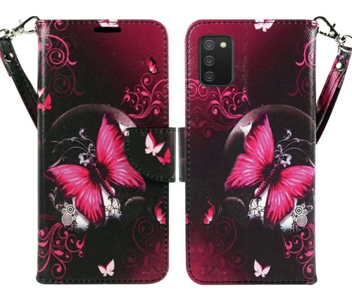 Funda Para Samsung Galaxy A02s Billetera Correa Mariposa