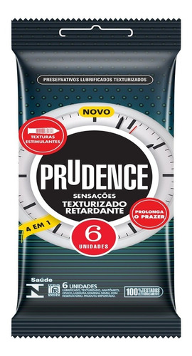 Preservativo Masculino Lubrificado Texturizado Retardante Prudence Sensações Pacote 6 Unidades