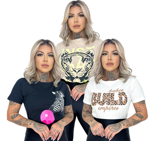 Kit3 Camiseta Tshirt Feminina Malha Algodão Melhores Estampa