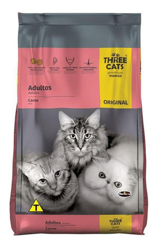 Ração Gatos Adultos Three Cats Original Carne 10,1kg