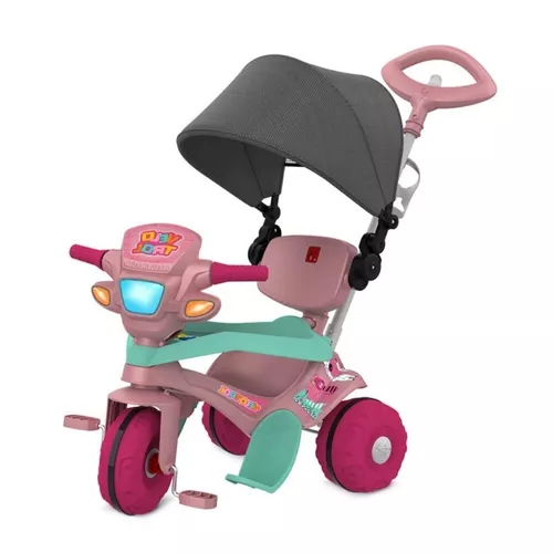 Triciclo Infantil com Capota - Passeio e Pedal - Rosa - Bandeirante