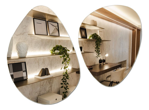 Kit 2 Espelhos Orgânicos Cs Decora Em Vidro Quarto Lavabo