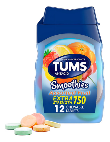Tums Smoothies, 12 Tabletas Masticables Extra Fuerte 750 Mg
