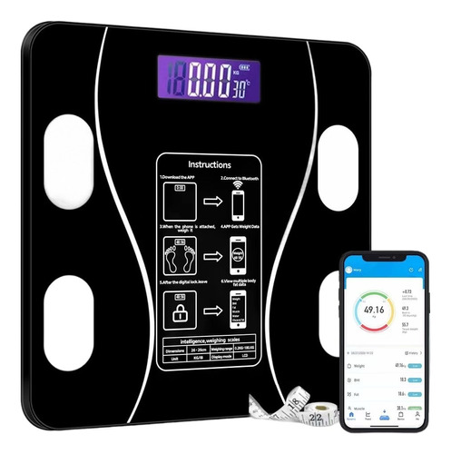 Balanza Digital Bluetooth Capacidad 180 Kg  A Pilas Negro 