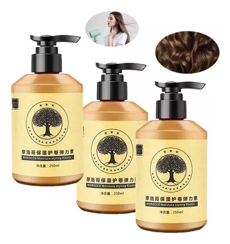 3 X Peluquería Hidratante Rizos Elastina Protector Volumen