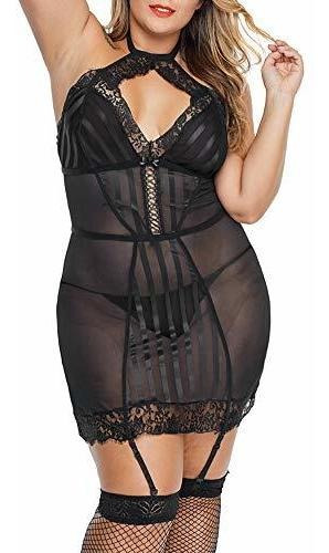 Xakalaka Conjunto De Lencería Sexy Babydoll De Malla De Enca