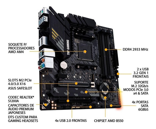 Imagem 10 de 10 de Placa Mãe Asus Tuf Gaming B550m-plus, Chipset B550, Amd Am4
