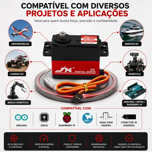 Servo Motor Digital Jx Pdi6221mg 20kg Metal Gear 180º 4.8-6v