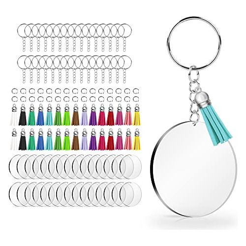 120 Pcs Acrylic Keychain Blank With Key Rings: Tassels ...