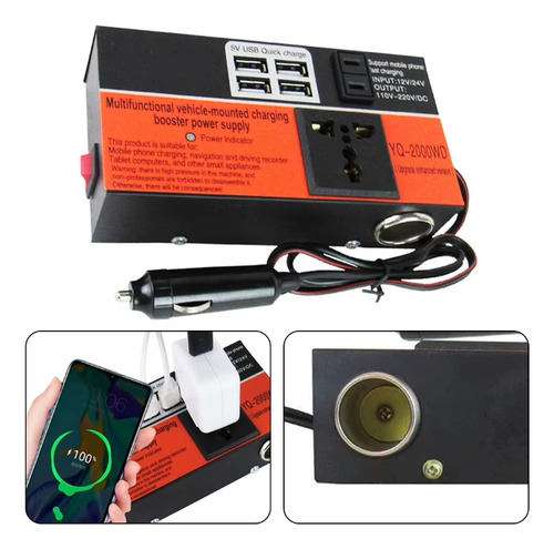 Inversor 200w De Potência Para Carro 12v/24v 110v/220v 4 Usb