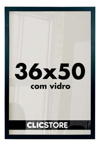 Moldura 36,5x50 Quadro Imagem Arte Vidro Parede Sala Poster Cor Preto Liso