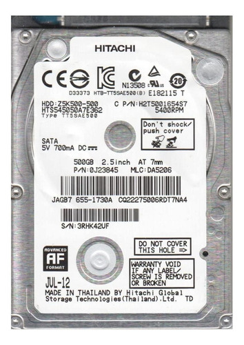 Disco duro interno Hitachi Travelstar Z5K500 HTS545050A7E362 500GB