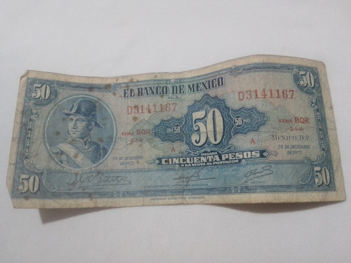 Billete Antiguo 50 Pesos México 1972 Ignacio Allende