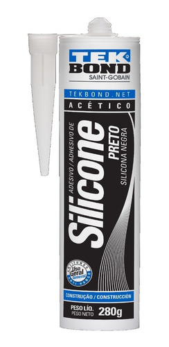 Cola Silicone Preto Acético Adesivo Tekbond Tubo 280g