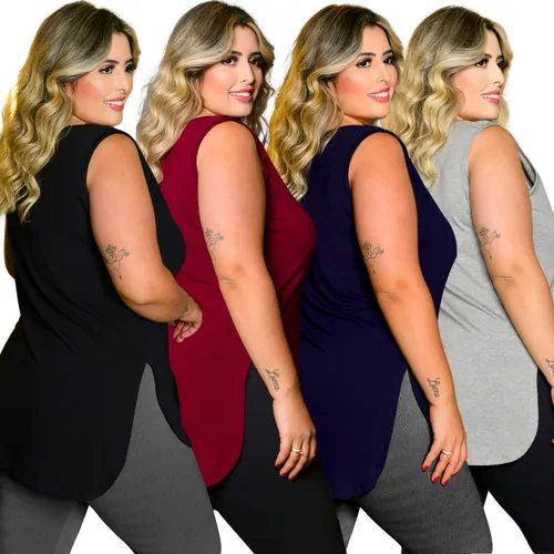 comprar Kit 4 Blusa Feminina Longa Regata Tapa Bumbum Plus Size