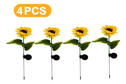A 4pcs Luz Solar Girasol Césped Jardín Piso Farola
