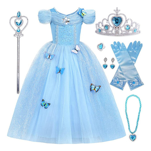 Vestido De Princesa Cenicienta, Halloween, Disfraz De Elsa Reina Para Nina, Fiesta O Cosplay, Cumpleaños Para Niños, Vestir Con Accesorios De Mariposa