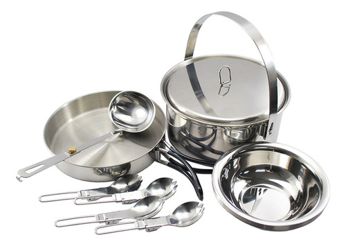 Kit De Cocina Para Acampar Para 4 Personas, Acero Inoxidable