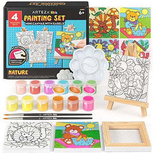 Arteza Kids Nature Kit De Pintura, 4 Lienzos, 3 X 3 Pulgadas