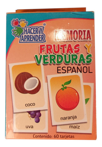 Imagen 1 de 4 de Memorama Frutas Y Verduras En Español 60 Tarjetas