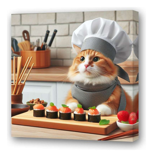 Cuadro 60x60cm Gato Chef Cocina Sushi Sushicat M3
