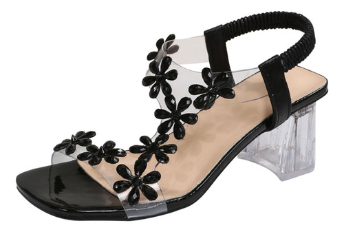 Sandalias De Tacón Ancho Para Mujer, Zapatos Transparentes,