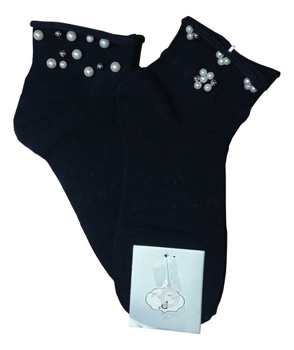 Calcetines Tines Algodón Perlas Negro Aesthetic 3 Pares