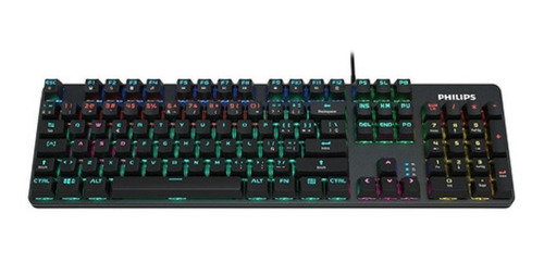 Teclado gamer Philips SPK8401BQM QWERTY inglés US color negro con luz RGB