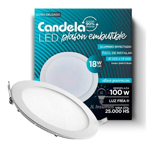 Pack 8 Panel Led 18w Embutir Redondo Luz Fria Candela