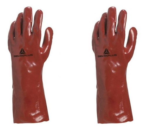 Guantes Pvc Rojo 40cm Soporte Algodon Delta Plus Fumigacion 