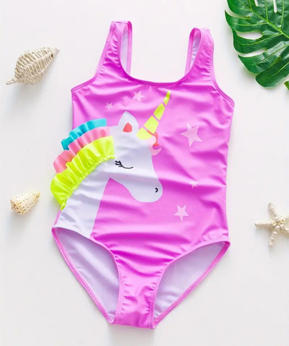 Traje De Baño Niña Unicornio Calidad Importacion 50% Descuen Lila Unicornio 5-6 Años