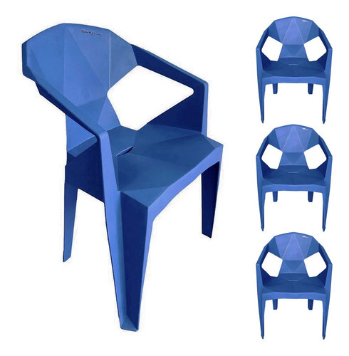 Kit 4 Cadeira Poltrona Plástica Diamond Futurista Az/vm/am Cor Azul