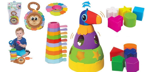 Kit Brinquedos Educativos Tucano + Empilha Para Bebê 1 Ano