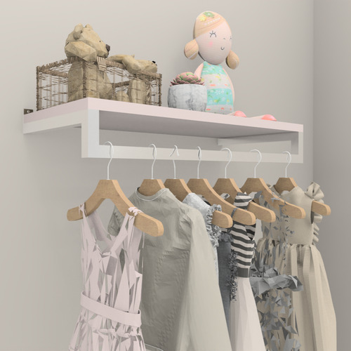 Cabideiro Arara 1m Suspenso Closet Roupa Com Prateleira Mdf