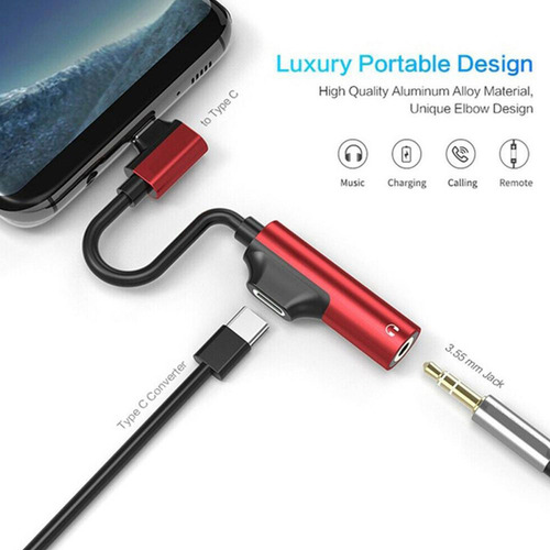 Tipo De Conector Divisor Usb-c Audio Auxiliar Para Rojo