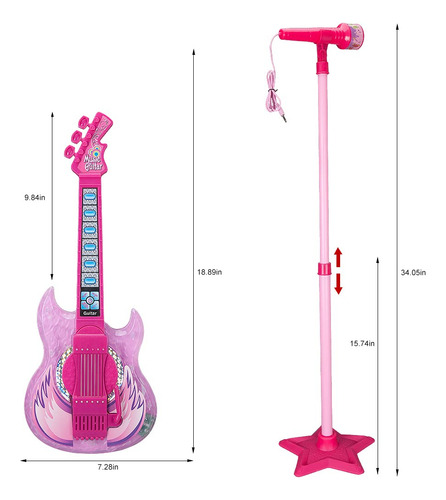 Set De Guitarra Y Micrófono Takihon Para Niños Con Música Y