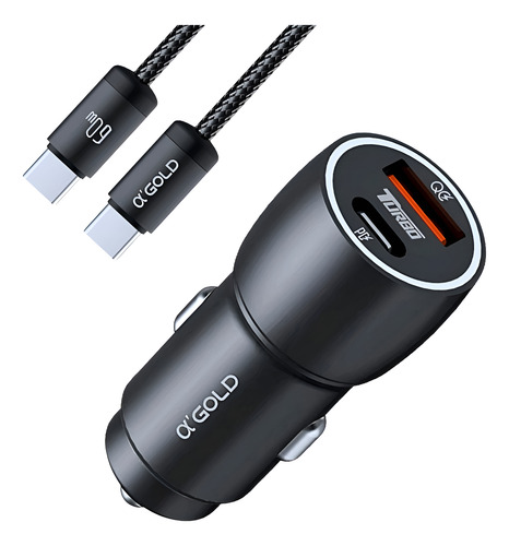 Kit Carregador Veicular Turbo 60w Com Cabo Tipo-c Usb Usb-c