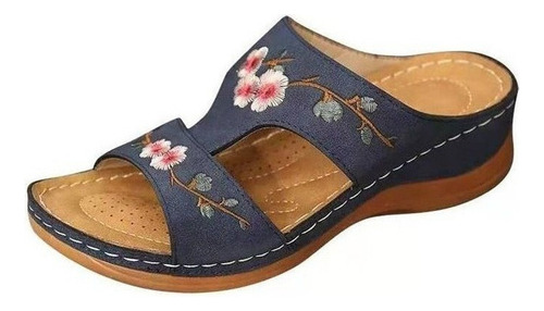 Mujer Verano Hueco Flor Bordado Sandalias Cuña