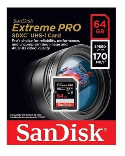 Cartão Sdxc Sandisk 64gb Extreme Pro 170mb/s Uhs-i V30