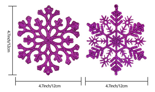 30 Adornos De Copos De Nieve Purpurina Morado 12 Cm Navidad