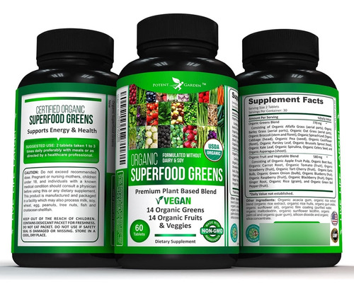 Potent Garden Paquete De 2 Superalimentos Orgánicos, Suplem