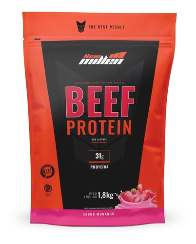 Proteina Isolada Da Carne Beef Protein 1,8kg - New Millen Sabor Morango