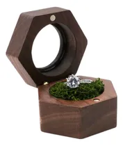 Comprar Caja De Madera Nogal Hexágono Para Anillos Boda Compromiso