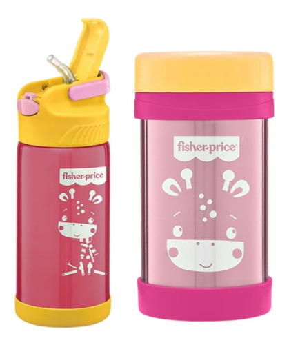 Imagem 1 de 8 de Garrafinha Infantil De Inox Canudo Silicone + Pote Térmico