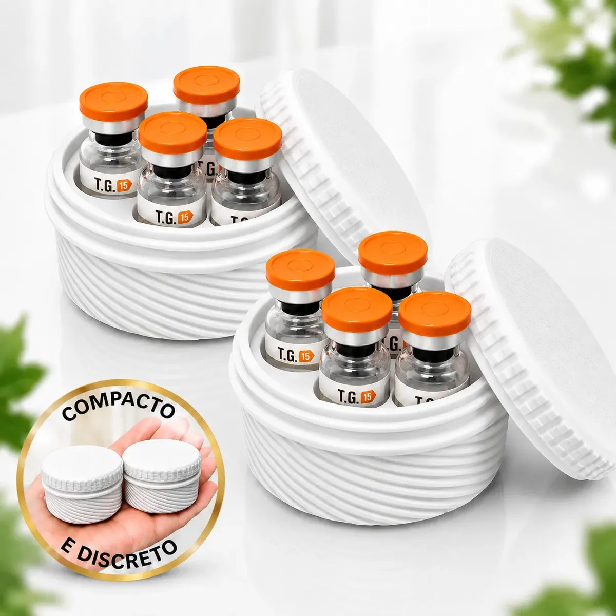 Kit 2 Porta 4 Ampolas Branco Organizador Compacto Com Tampa Rosqueável Porta Mounjaro Organizador de Frascos Estojo Para Medicamentos Recipiente TG Tirzec LipoLand Tirzedral Momo Estojo Para Medicamen