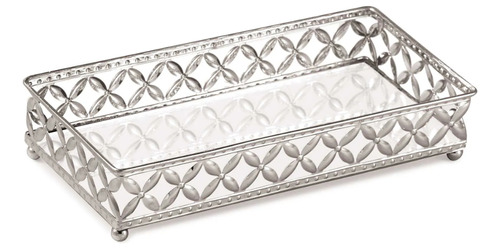 Bandeja Luxo Decorativa  Espelhada Retangular Prata P