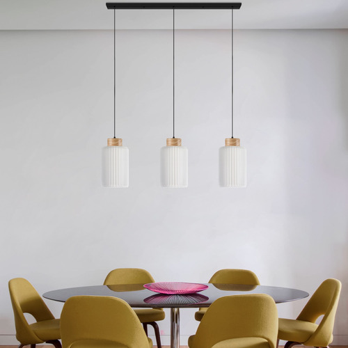 Lampara Colgante Renu Wood 3 Luces Iluminacion Led Ecologica