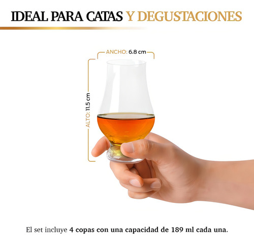 Vasos De Vidrio Para Whiskey 4 Piezas En Forma De Tulipán,