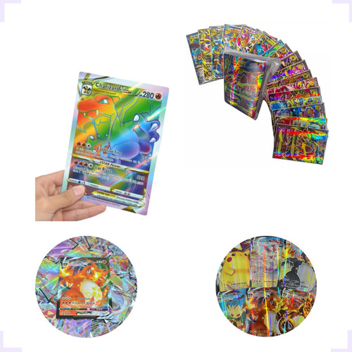 1 Carta Pokémon Gigante + 15 Cartas Raras Brilhantes Gx Vmax