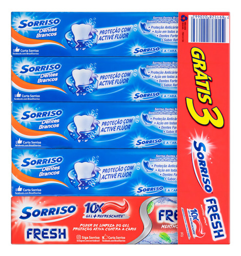 Creme Dental Sorriso Dentes Brancos 90g - Kit Com 12un